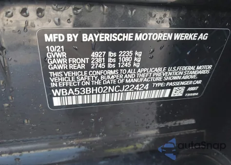 2022 BMW 530 I from USA, damaged, VIN WBA53BH02NCJ22424